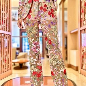 NWT! NOVALUXE Fashion Nova Erin Embroidered Nude Floral Flared Pants